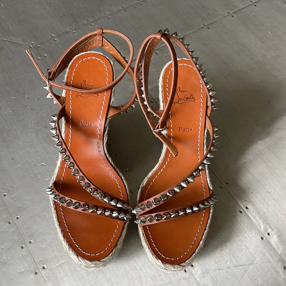 Christian Louboutin mafaldina Zeppa 120mm wedge espadrille sandal cuoio brown 39 - Picture 4 of 13